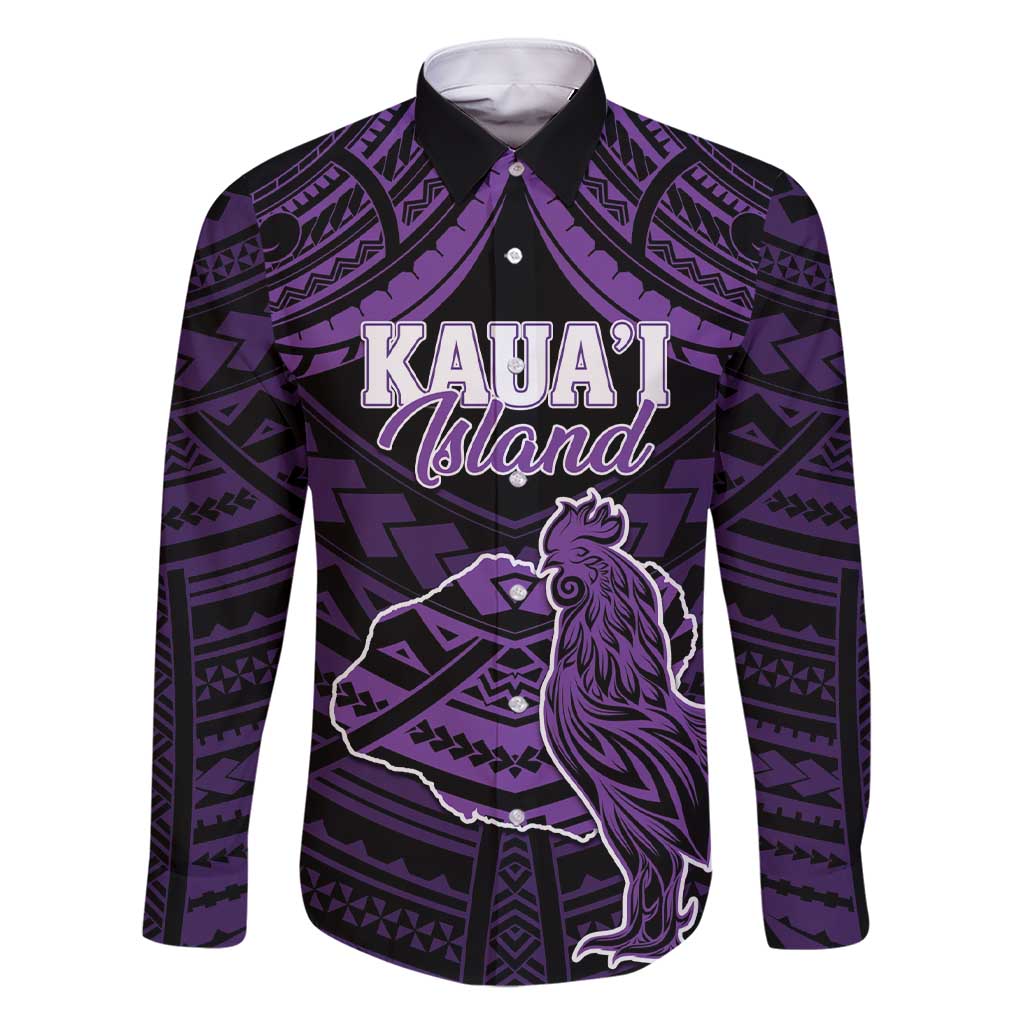 Personalised Hawaii Kauai Island Family Matching Short Sleeve Bodycon Dress and Hawaiian Shirt Rooster Tribal Tattoo Simple Style LT05 Dad's Shirt - Long Sleeve Purple - Polynesian Pride