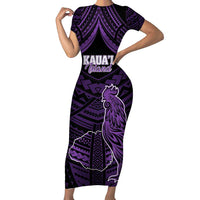 Personalised Hawaii Kauai Island Family Matching Short Sleeve Bodycon Dress and Hawaiian Shirt Rooster Tribal Tattoo Simple Style LT05 Mom's Dress Purple - Polynesian Pride