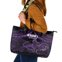 Hawaii Kauai Island Leather Tote Bag Rooster Tribal Tattoo Simple Style LT05 Purple - Polynesian Pride