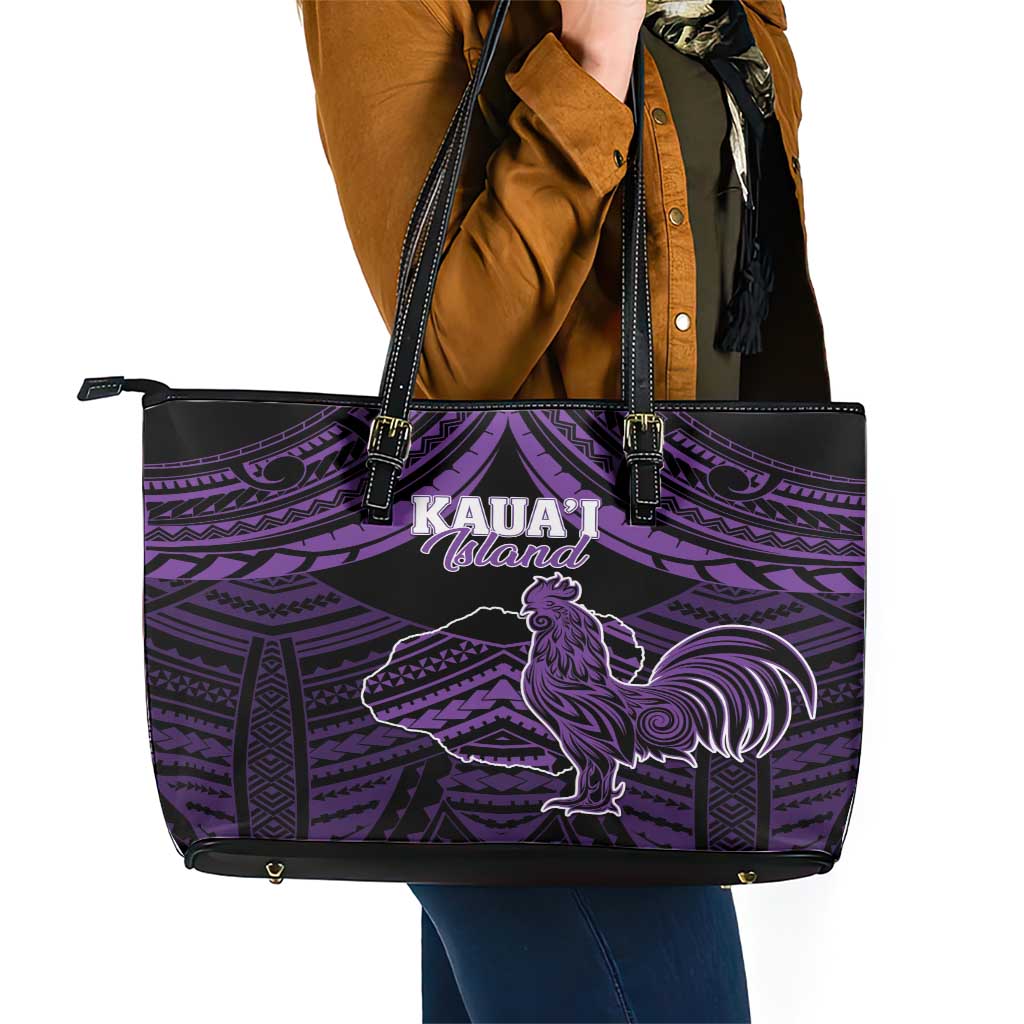 Hawaii Kauai Island Leather Tote Bag Rooster Tribal Tattoo Simple Style LT05 - Polynesian Pride