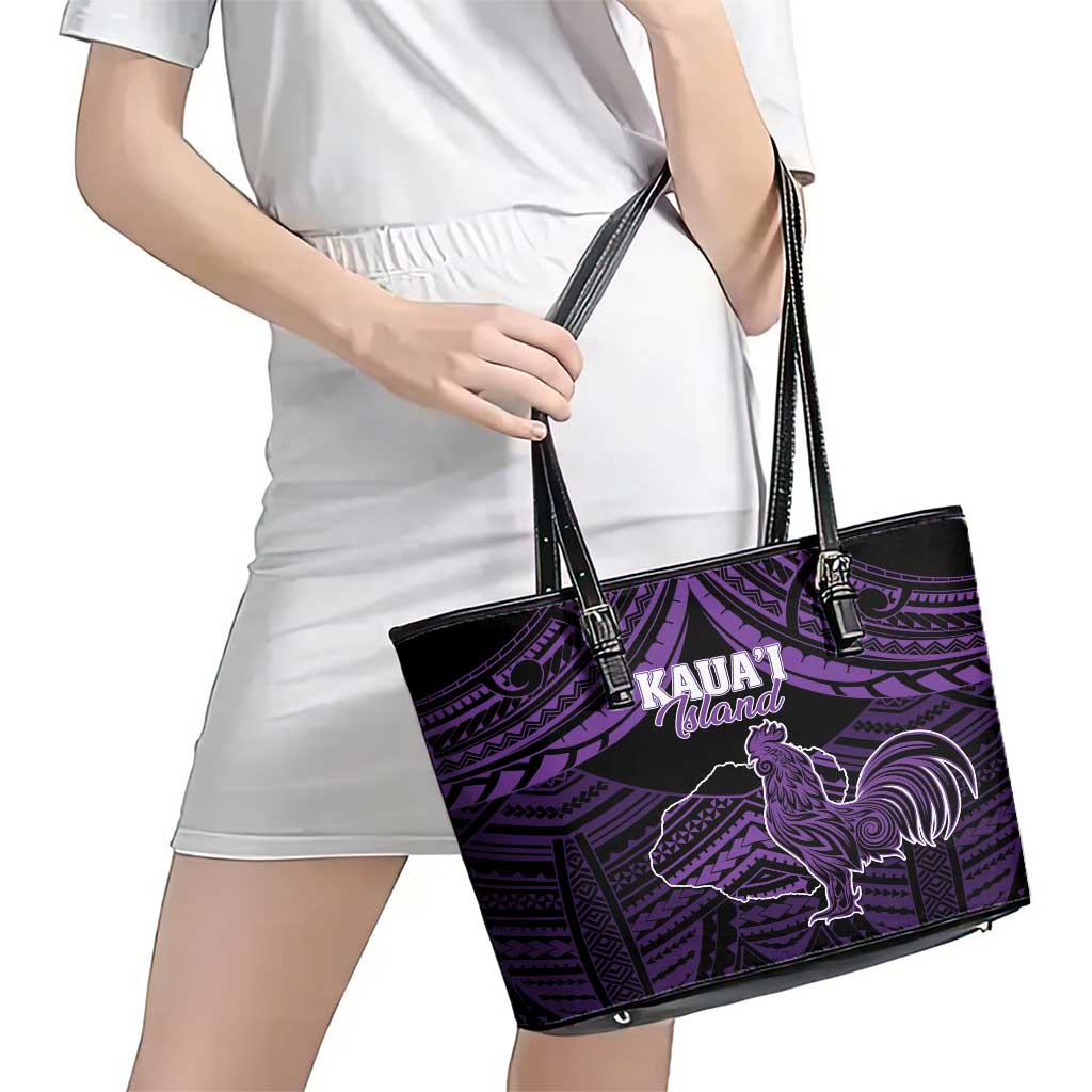 Hawaii Kauai Island Leather Tote Bag Rooster Tribal Tattoo Simple Style LT05 - Polynesian Pride
