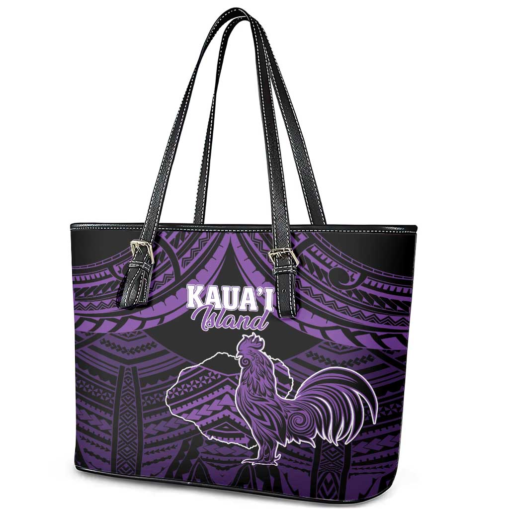 Hawaii Kauai Island Leather Tote Bag Rooster Tribal Tattoo Simple Style LT05 - Polynesian Pride