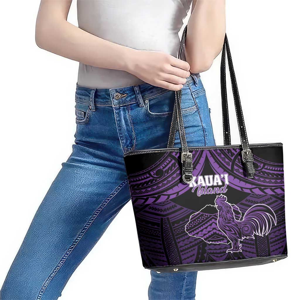 Hawaii Kauai Island Leather Tote Bag Rooster Tribal Tattoo Simple Style LT05 - Polynesian Pride