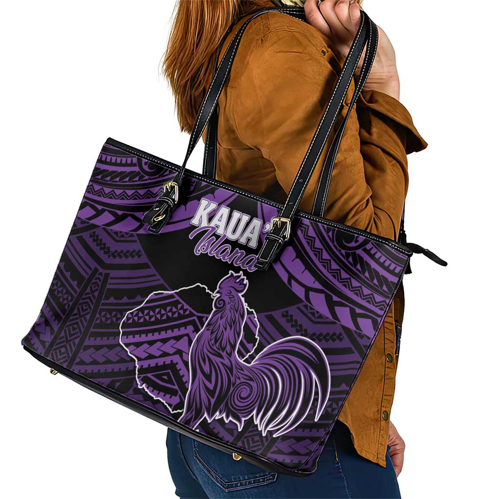Hawaii Kauai Island Leather Tote Bag Rooster Tribal Tattoo Simple Style LT05 - Polynesian Pride
