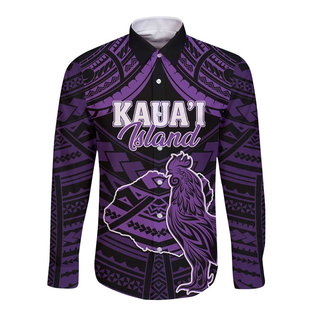 Personalised Hawaii Kauai Island Long Sleeve Button Shirt Rooster Tribal Tattoo Simple Style