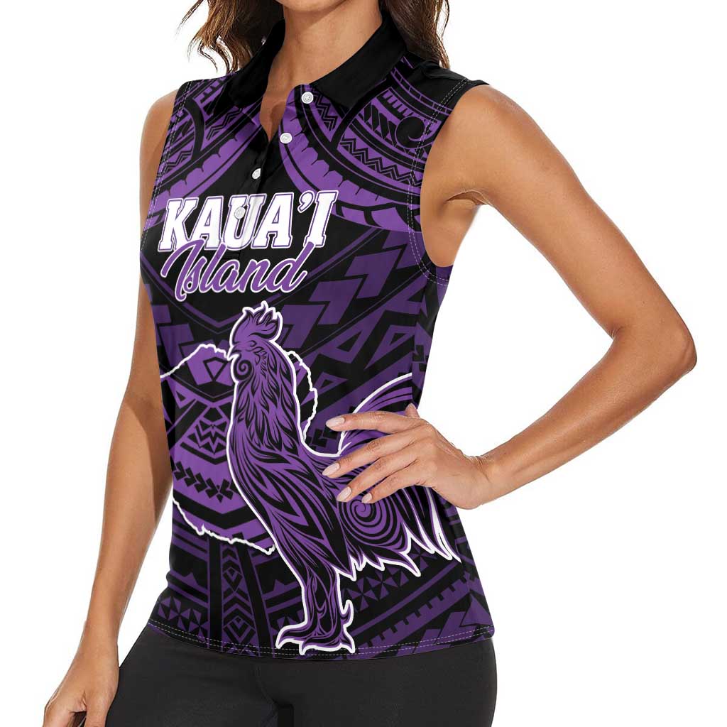 Personalised Hawaii Kauai Island Women Sleeveless Polo Shirt Rooster Tribal Tattoo Simple Style LT05 - Polynesian Pride