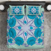Cook Islands Tivaevae Quilt Bedding Set Aqua - Polynesian Pride