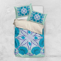 Cook Islands Tivaevae Quilt Bedding Set Aqua - Polynesian Pride
