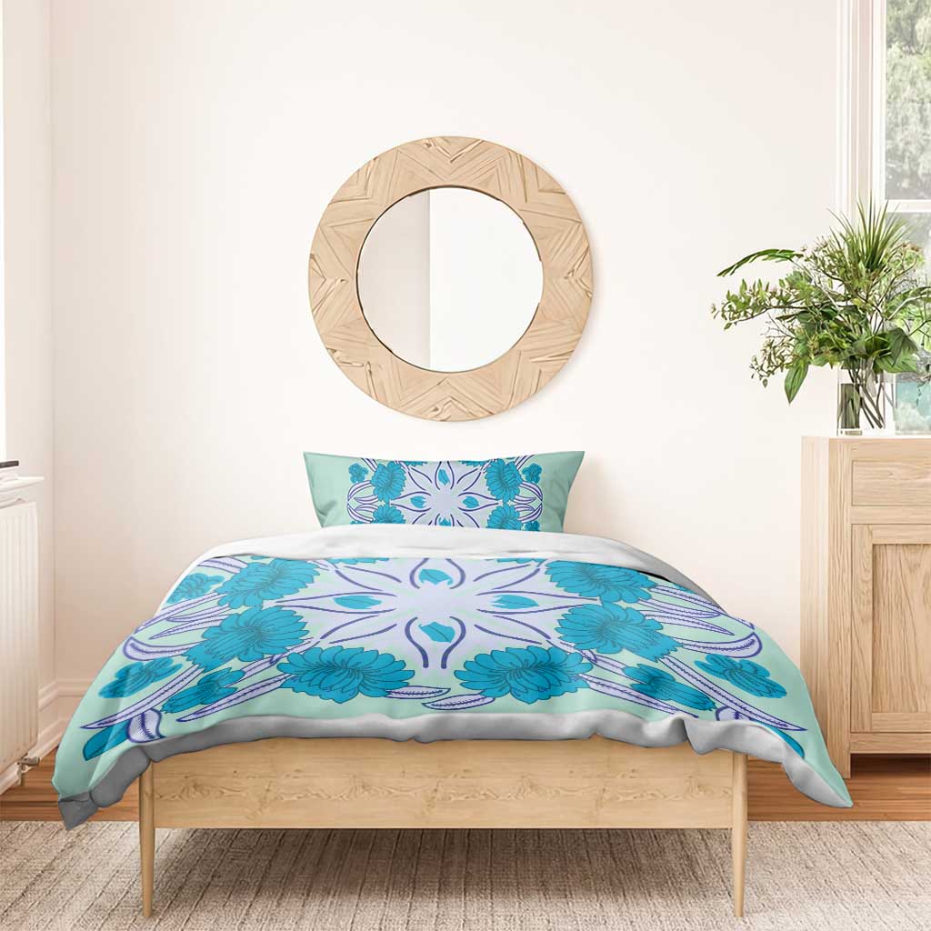 Cook Islands Tivaevae Quilt Bedding Set Aqua - Polynesian Pride