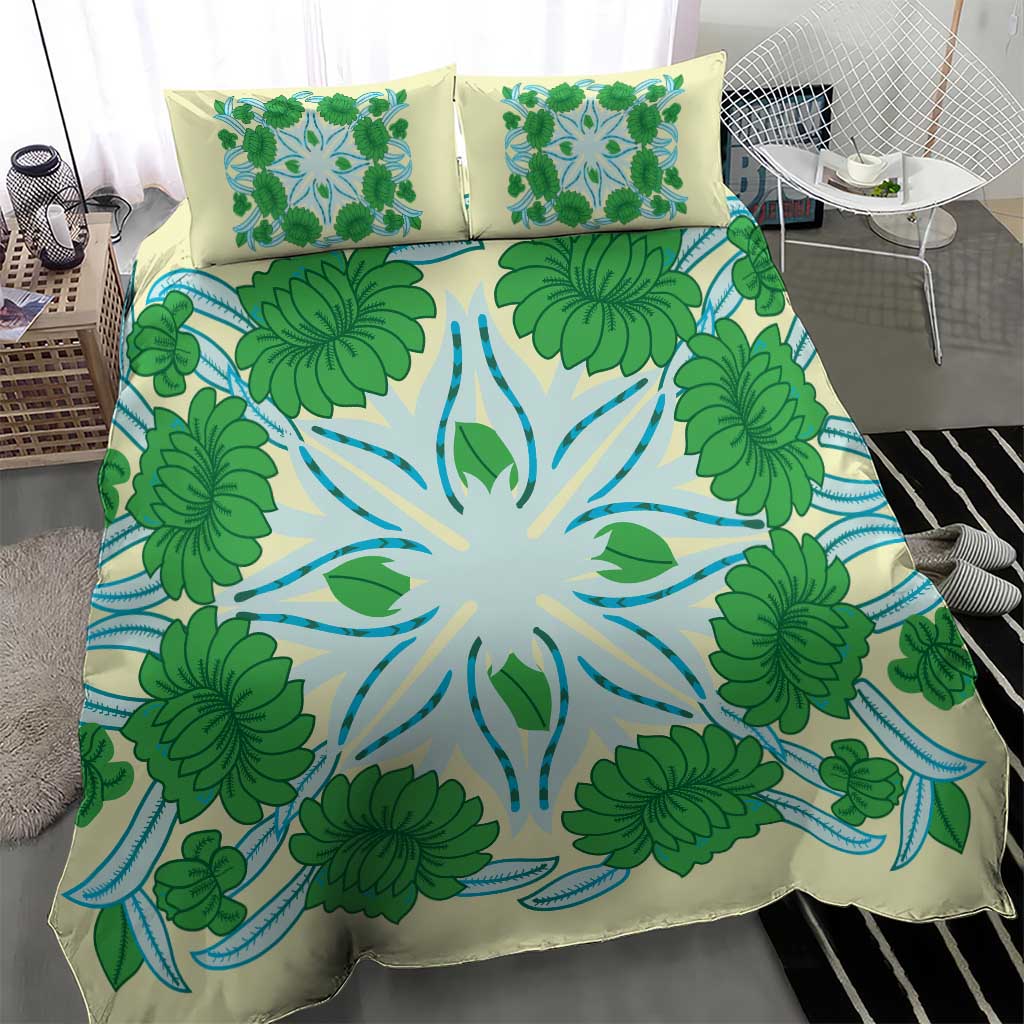 Cook Islands Tivaevae Quilt Bedding Set Beige - Polynesian Pride