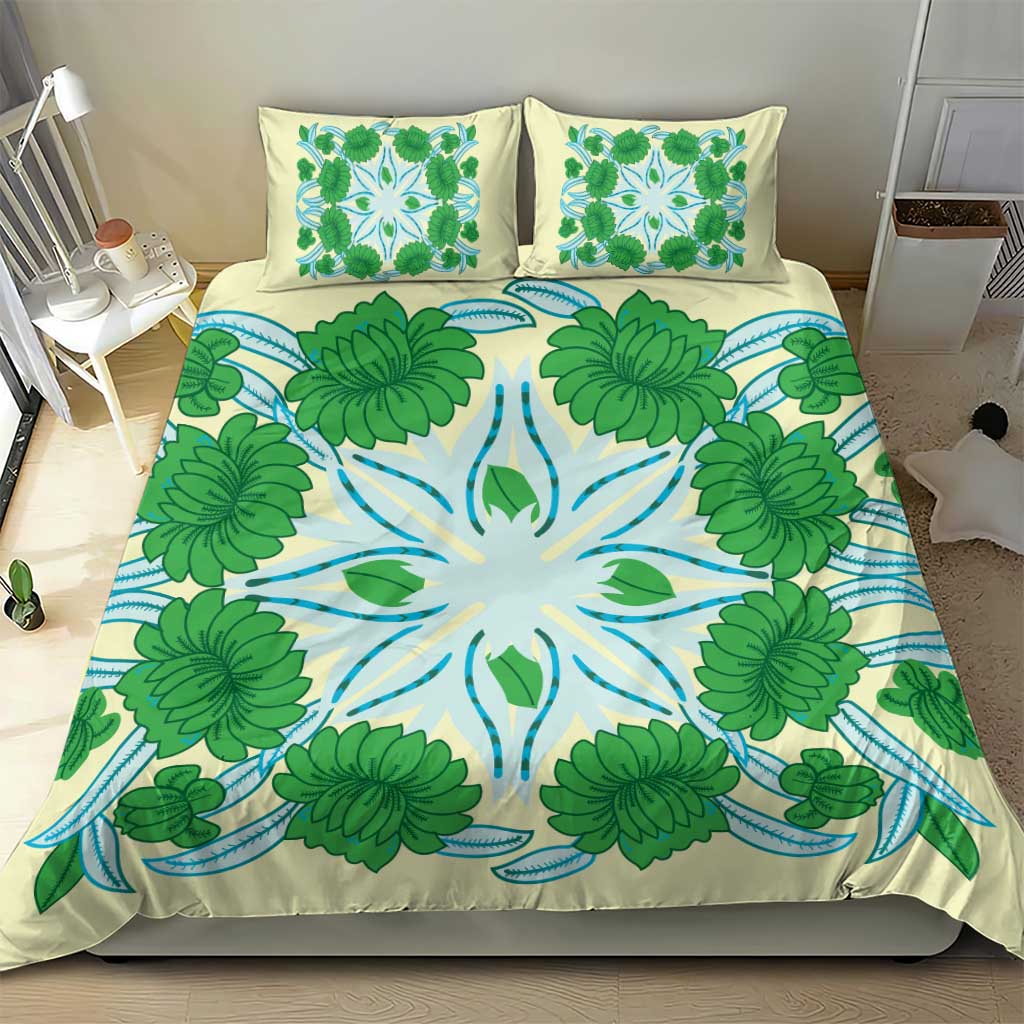 Cook Islands Tivaevae Quilt Bedding Set Beige - Polynesian Pride