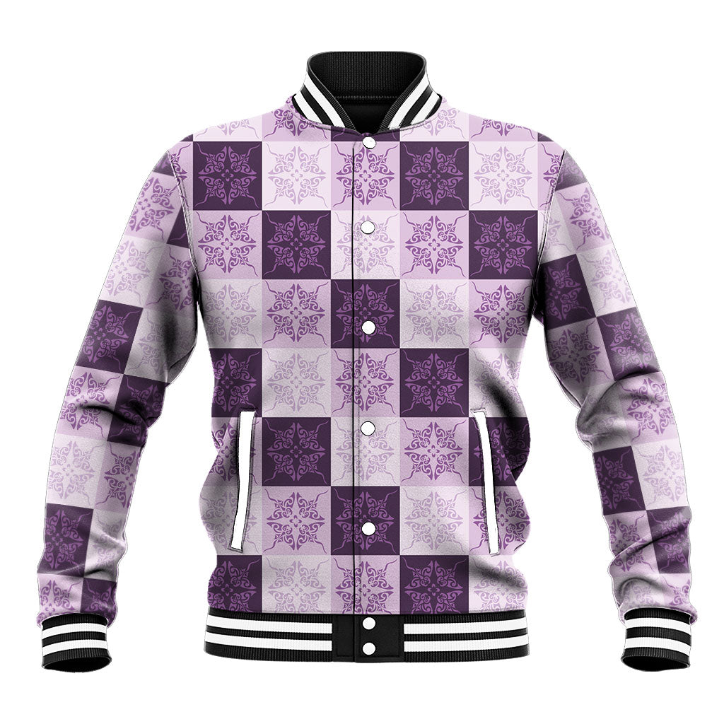 Lavender Manta Ray Hawaiian Quilt Motif Baseball Jacket LT05 Unisex Purple - Polynesian Pride