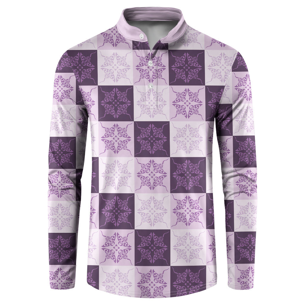 Lavender Manta Ray Hawaiian Quilt Motif Button Sweatshirt LT05 Purple - Polynesian Pride