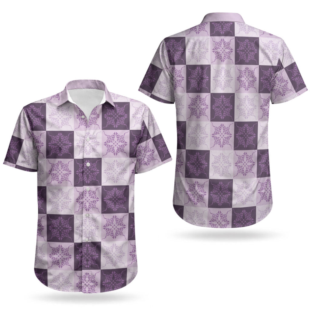 Lavender Manta Ray Hawaiian Quilt Motif Couples Matching Summer Maxi Dress and Hawaiian Shirt