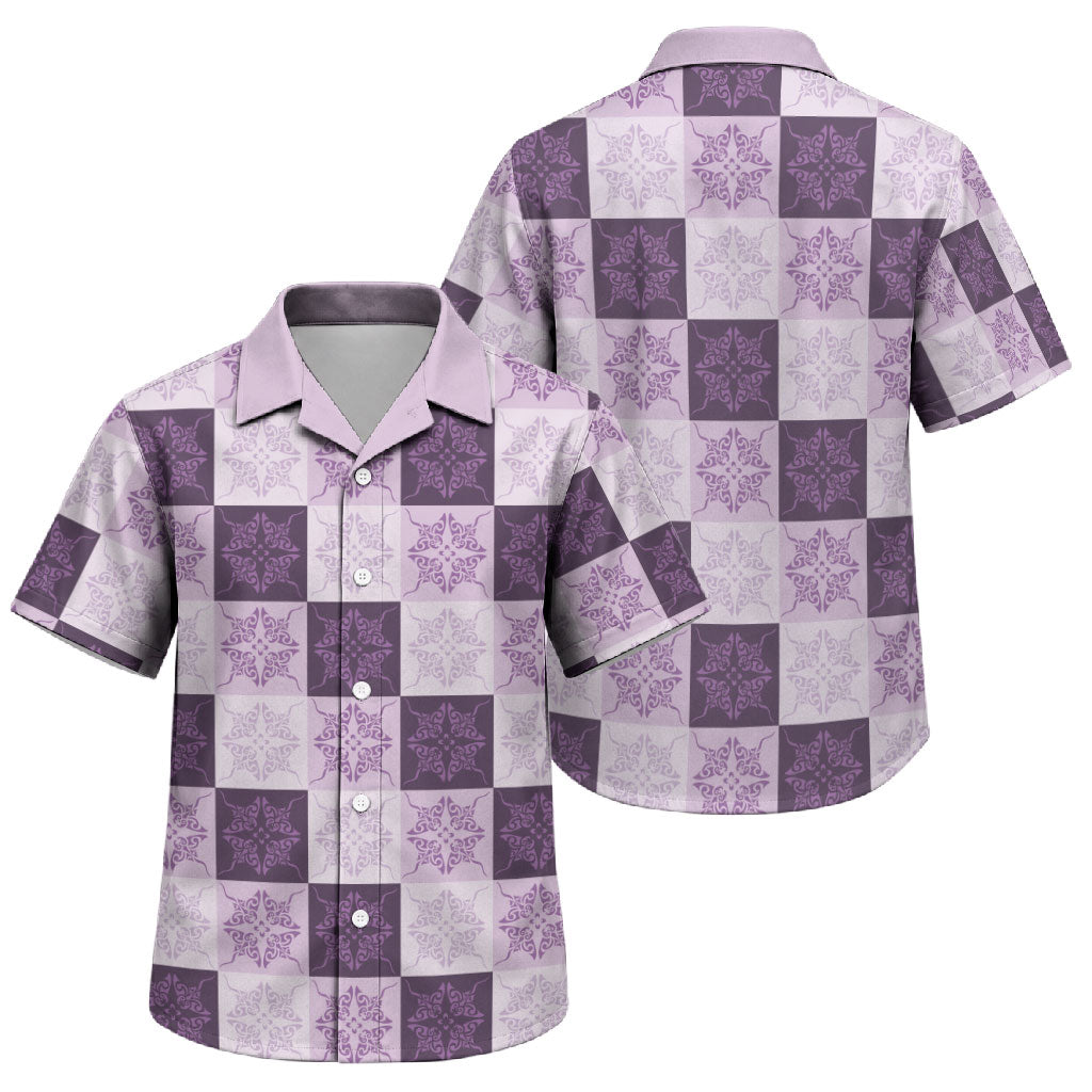 Lavender Manta Ray Hawaiian Quilt Motif Family Matching Summer Maxi Dress and Hawaiian Shirt