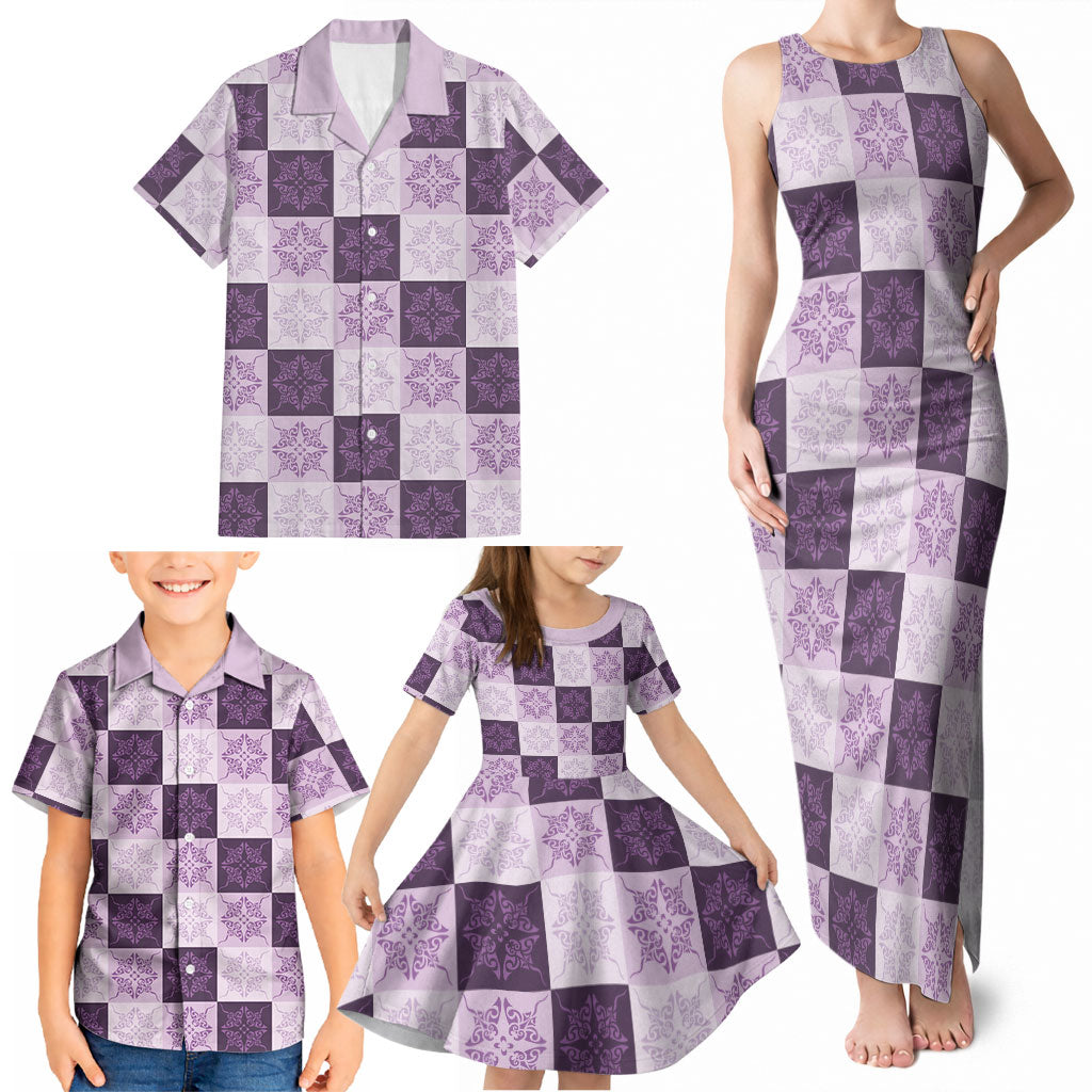 Lavender Manta Ray Hawaiian Quilt Motif Family Matching Tank Maxi Dress and Hawaiian Shirt LT05 - Polynesian Pride