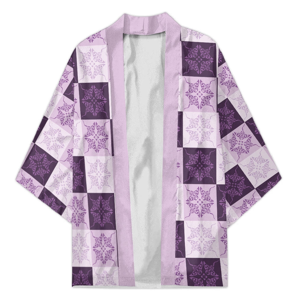 Lavender Manta Ray Hawaiian Quilt Motif Kimono LT05 Unisex Purple - Polynesian Pride