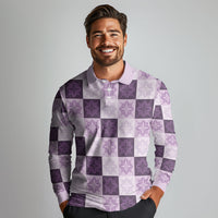 Lavender Manta Ray Hawaiian Quilt Motif Long Sleeve Polo Shirt