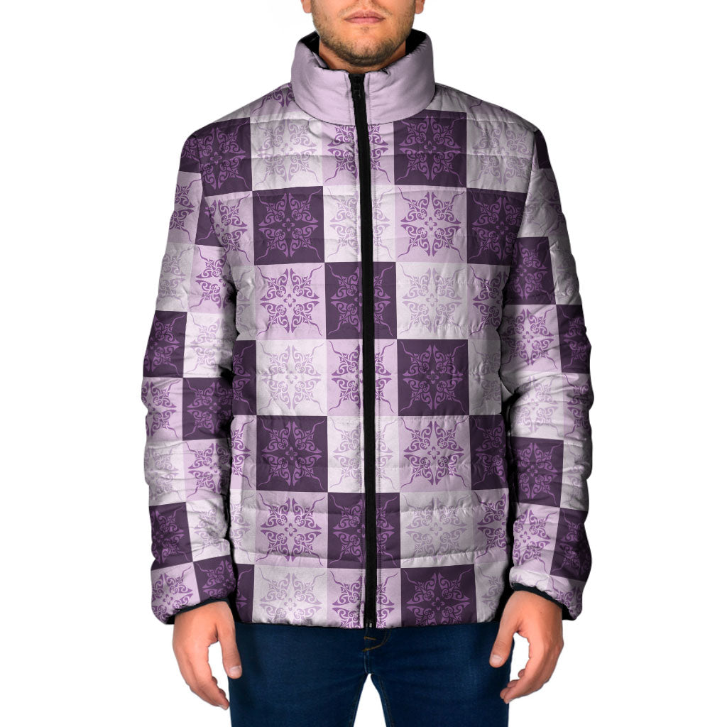 Lavender Manta Ray Hawaiian Quilt Motif Padded Jacket LT05 Men Purple - Polynesian Pride