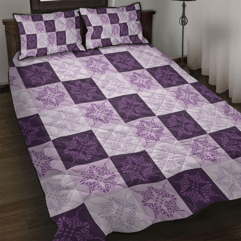 Lavender Manta Ray Hawaiian Quilt Motif Quilt Bed Set LT05 Purple - Polynesian Pride