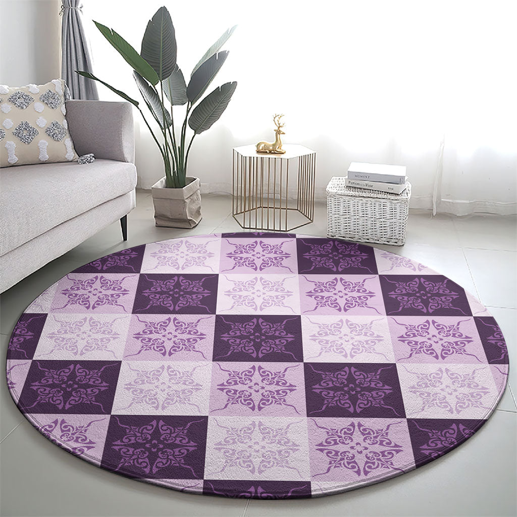 Lavender Manta Ray Hawaiian Quilt Motif Round Carpet