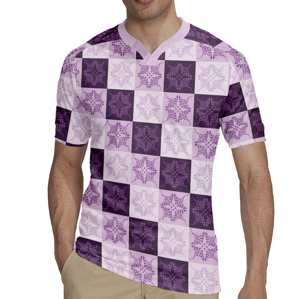 Lavender Manta Ray Hawaiian Quilt Motif Rugby Jersey