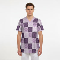 Lavender Manta Ray Hawaiian Quilt Motif Scrub Top