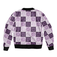 Lavender Manta Ray Hawaiian Quilt Motif Sleeve Zip Bomber Jacket