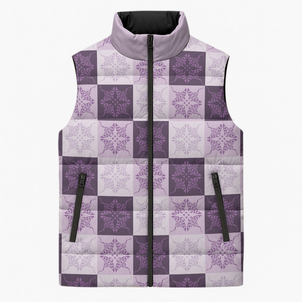 Lavender Manta Ray Hawaiian Quilt Motif Sleeveless Puffer Jacket LT05 Unisex Purple - Polynesian Pride