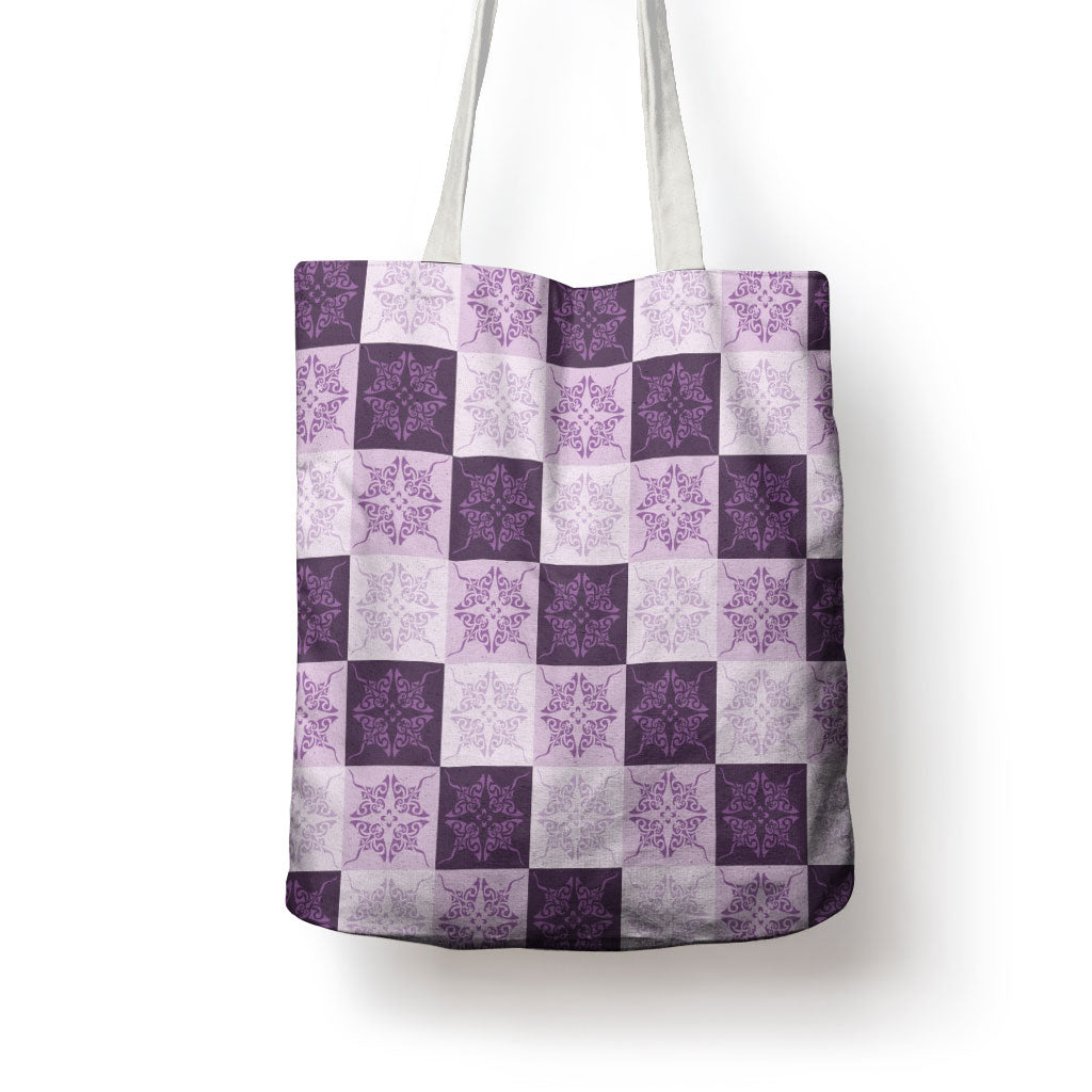 Lavender Manta Ray Hawaiian Quilt Motif Tote Bag
