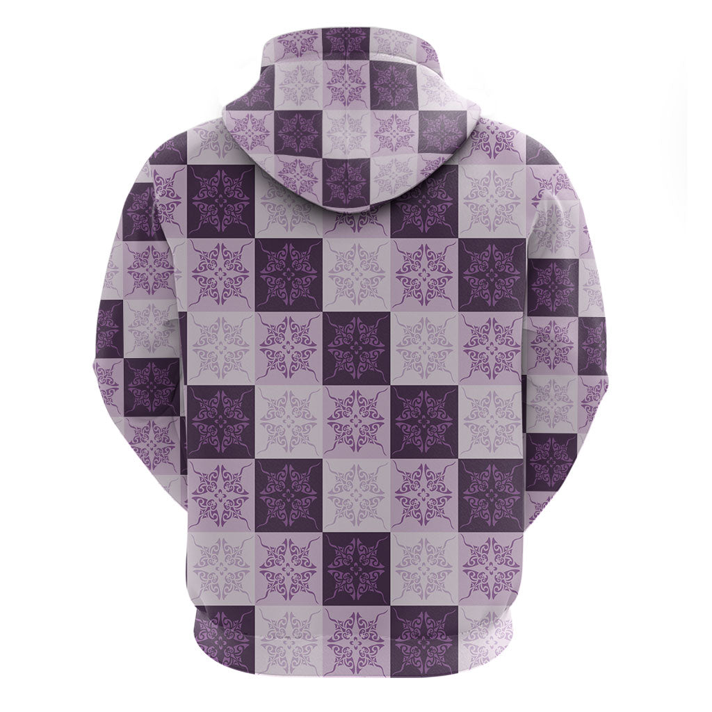 Lavender Manta Ray Hawaiian Quilt Motif Zip Hoodie