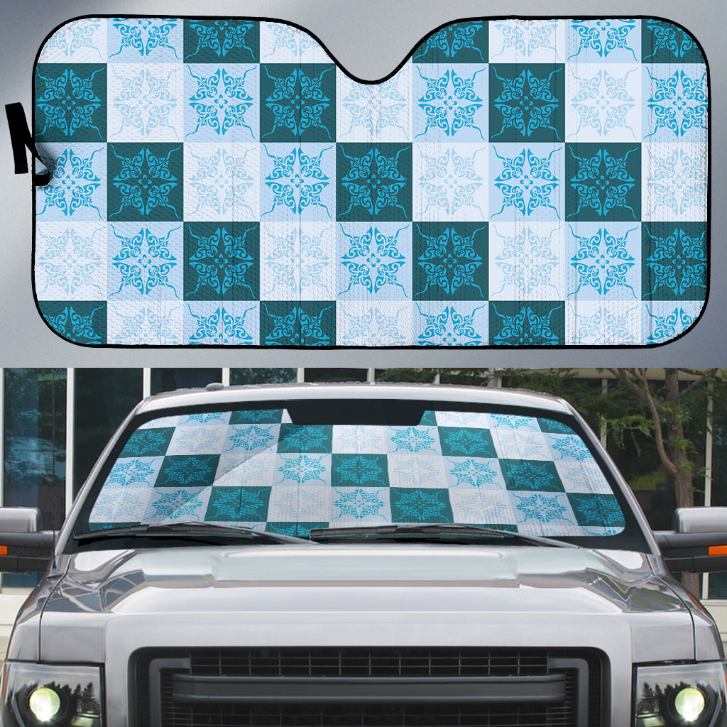Cyan Manta Ray Hawaiian Quilt Motif Auto Sun Shade