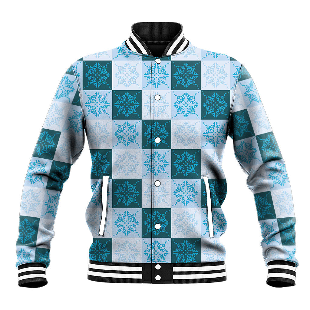 Cyan Manta Ray Hawaiian Quilt Motif Baseball Jacket LT05 Unisex Blue - Polynesian Pride