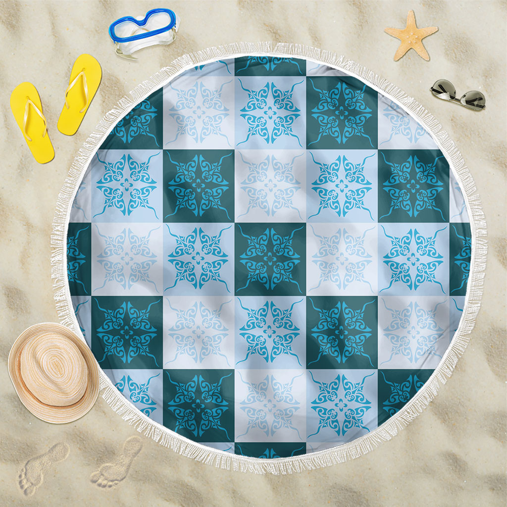 Cyan Manta Ray Hawaiian Quilt Motif Beach Blanket LT05 One Size 150cm Blue - Polynesian Pride