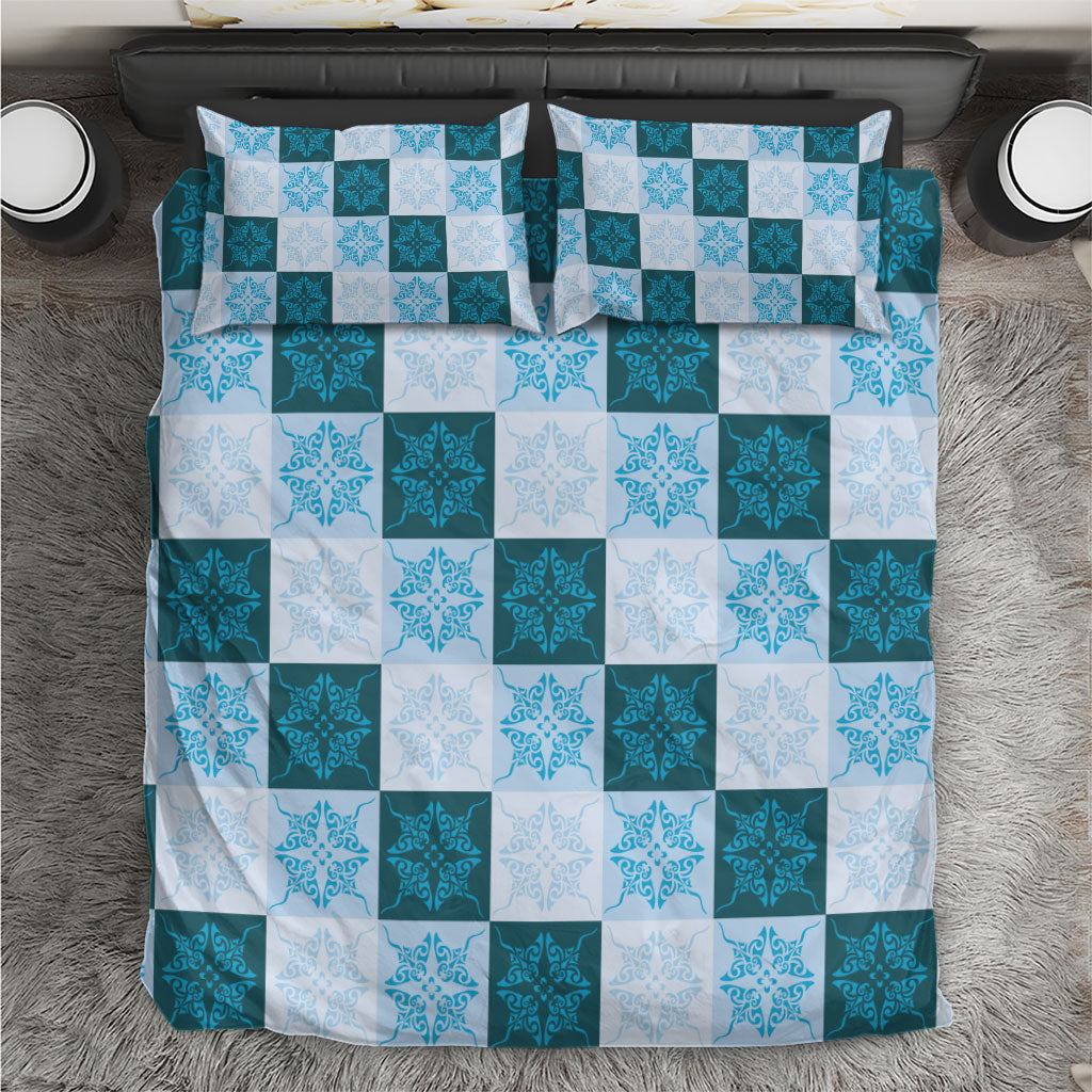 Cyan Manta Ray Hawaiian Quilt Motif Bedding Set LT05 Blue - Polynesian Pride
