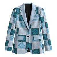 Cyan Manta Ray Hawaiian Quilt Motif Blazer