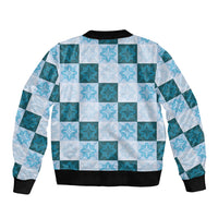 Cyan Manta Ray Hawaiian Quilt Motif Bomber Jacket