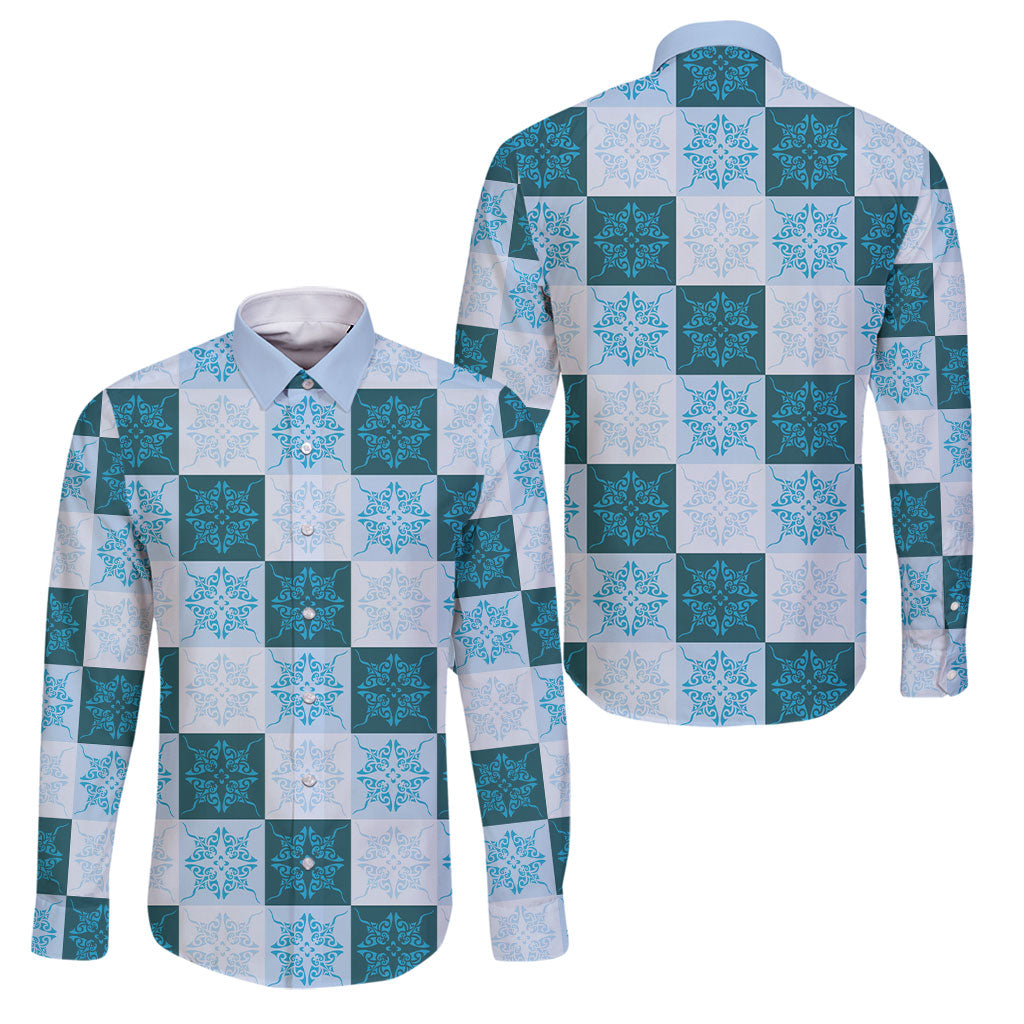 Cyan Manta Ray Hawaiian Quilt Motif Family Matching Puletasi and Hawaiian Shirt
