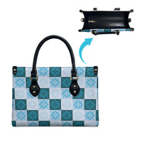 Cyan Manta Ray Hawaiian Quilt Motif Leather Bag