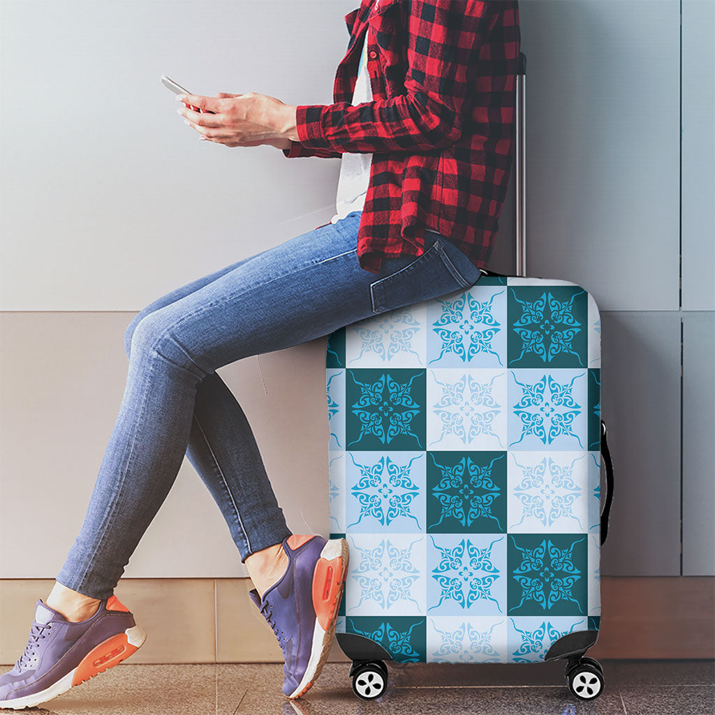 Cyan Manta Ray Hawaiian Quilt Motif Luggage Cover
