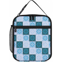 Cyan Manta Ray Hawaiian Quilt Motif Lunch Bag LT05 10.2 × 8.3 × 4.3 inch Blue - Polynesian Pride