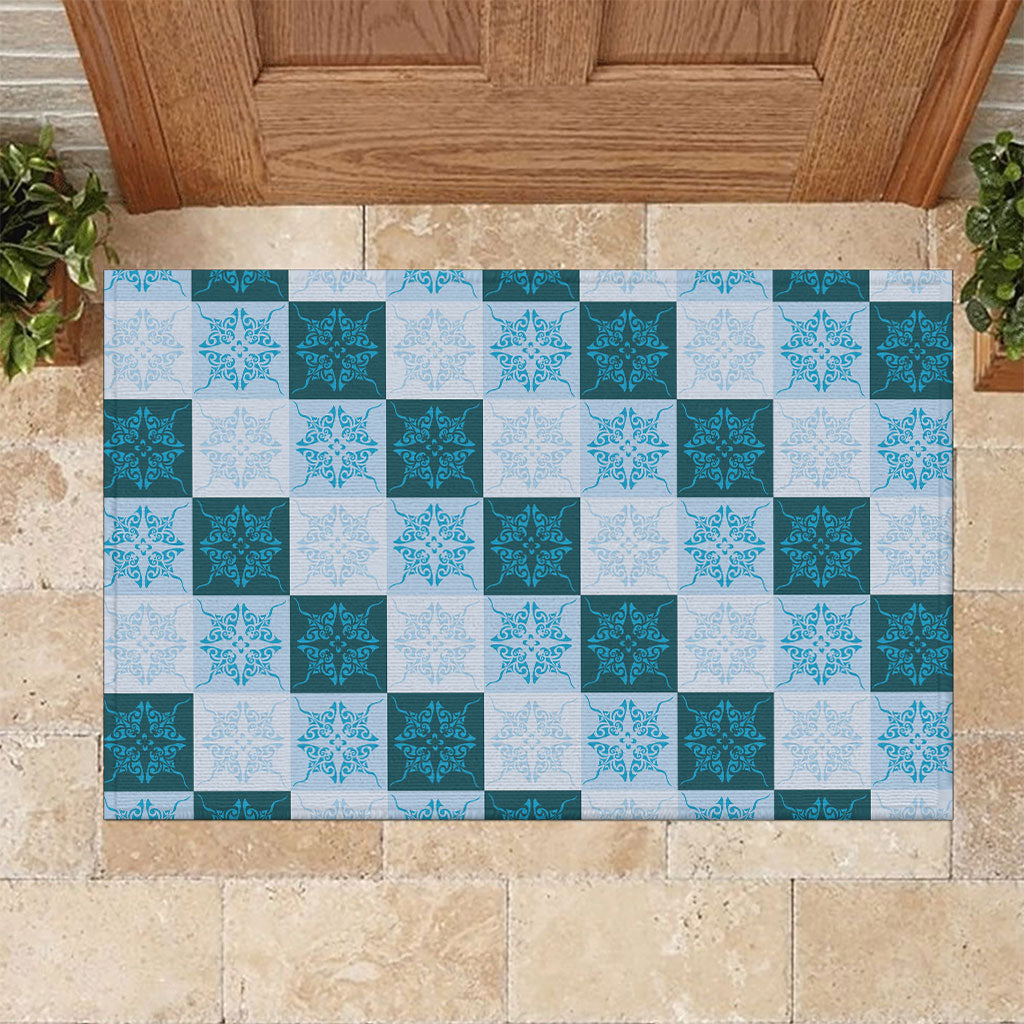 Cyan Manta Ray Hawaiian Quilt Motif Rubber Doormat LT05 Blue - Polynesian Pride