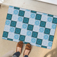 Cyan Manta Ray Hawaiian Quilt Motif Rubber Doormat