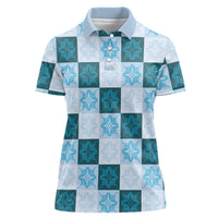 Cyan Manta Ray Hawaiian Quilt Motif Women Polo Shirt