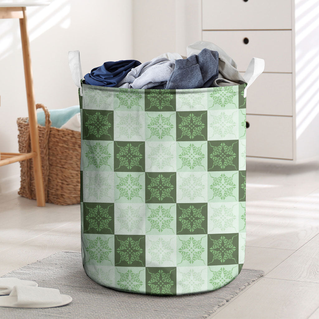 Sage Green Manta Ray Hawaiian Quilt Motif Laundry Basket LT05 Green - Polynesian Pride