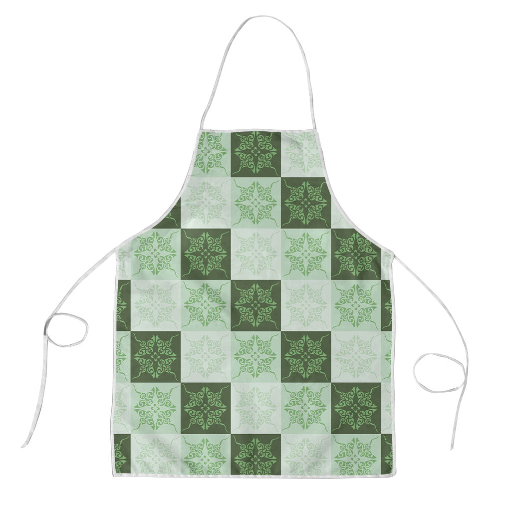 Sage Green Manta Ray Hawaiian Quilt Motif Apron LT05 Green - Polynesian Pride