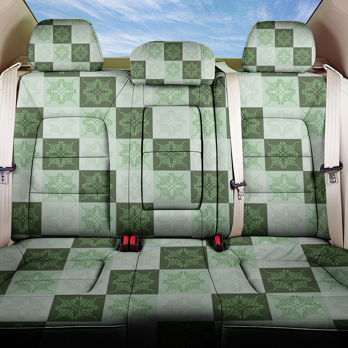 Sage Green Manta Ray Hawaiian Quilt Motif Back Car Seat Cover LT05 One Size Green - Polynesian Pride