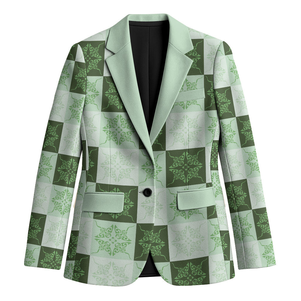 Sage Green Manta Ray Hawaiian Quilt Motif Blazer LT05 Unisex Green - Polynesian Pride