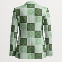 Sage Green Manta Ray Hawaiian Quilt Motif Blazer