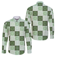 Sage Green Manta Ray Hawaiian Quilt Motif Family Matching Off Shoulder Maxi Dress and Hawaiian Shirt